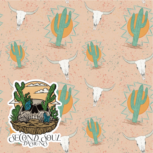 Peach cactus skull seamless